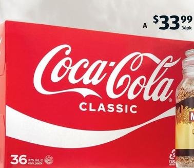 Coca Cola - 36 x 375ml offers at $33.99 in ALDI