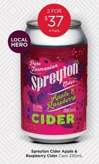 Spreyton - Cider Apple & Raspberry Cider Cans 330ml offers at $37 in Porters