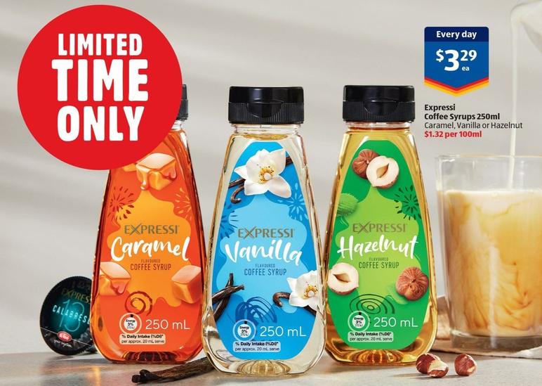 Expressi - Coffee Syrups 250ml offers at $3.29 in ALDI