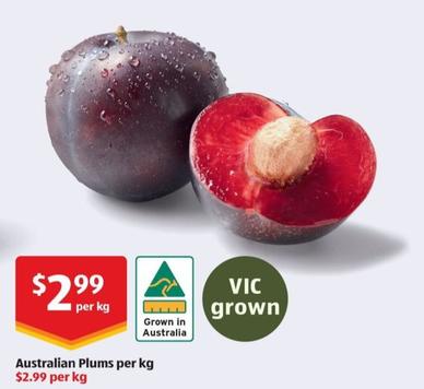 Australian Plums Per Kg offers at $2.99 in ALDI