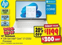 Hp - 15" Notebook 12th Gen Intel Core i7-1255U Processor 16gb 512gb  offers at $1199 in JB Hi Fi