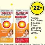 Nurofen - For Children 3 months- 5 Years Orange" or Strawberry' 200mL offers at $22 in Star Discount Chemist