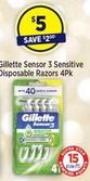 Gillette - Sensor 3 Sensitive Disposable Razors 4pk offers at $5 in Star Discount Chemist