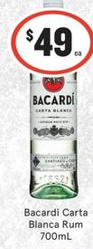 Bacardi - Carta Blanca Rum 700ml offers at $49 in IGA Liquor