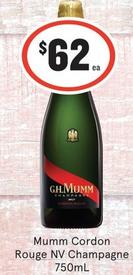 Mumm - Cordon Rouge Nv Champagne 750mL offers at $62 in IGA Liquor