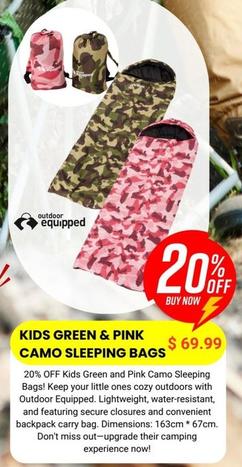 Kids Green & Pink Camo Sleeping Bags offers at $69.99 in Compleat Angler