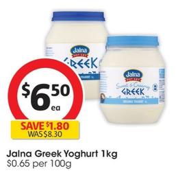 Jalna - Greek Yoghurt 1kg offers at $6.5 in Coles