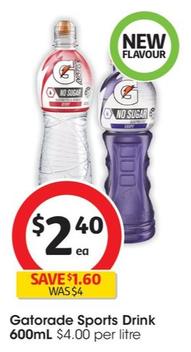 Gatorade - Sports Drink 600mL  offers at $2.4 in Coles