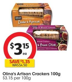 Olina's - Artisan Crackers 100g offers at $3.15 in Coles
