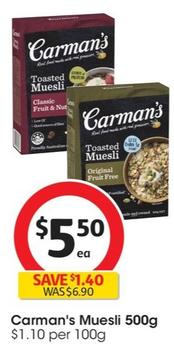 Carman's - Muesli 500g offers at $5.5 in Coles