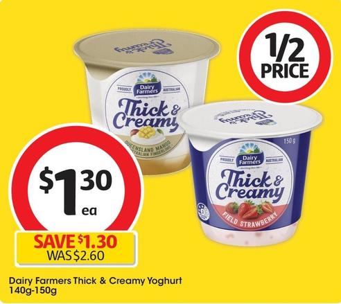 Dairy Farmers - Thick & Creamy Yoghurt 140g-150g offers at $1.3 in Coles