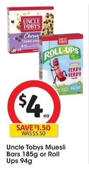 Uncle Tobys - Muesli Bars 185g  offers at $4 in Coles
