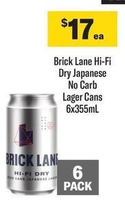 Brick Lane - Hi-fi Dry Japanese No Carb Lager Cans 6x355ml offers at $17 in Coles