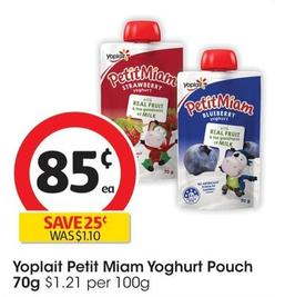Yoplait - Petit Miam Yoghurt Pouch 70g  offers at $0.85 in Coles