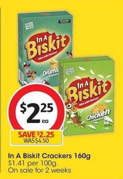 In A Biskit - Crackers 160g  offers at $2.25 in Coles