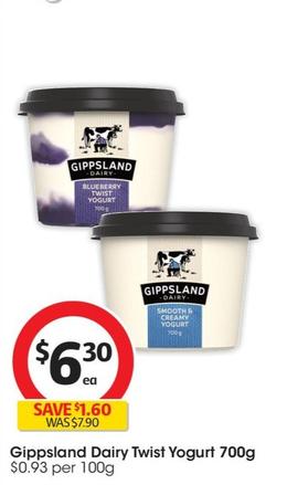 Gippsland - Dairy Twist Yogurt 700g offers at $6.3 in Coles