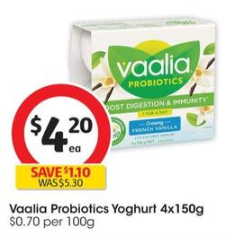Vaalia - Probiotics Yoghurt 4x150g offers at $4.2 in Coles