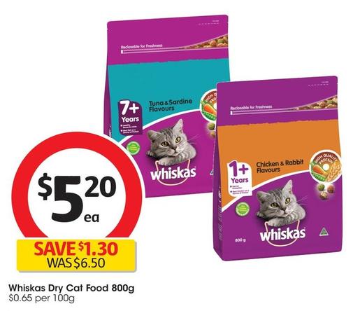 Whiskas - Dry Cat Food 800g offers at $5.2 in Coles