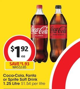 Coca Cola - Soft Drink 1.25 Litre offers at $1.9 in Coles