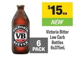 Victoria Bitter - Low Carb Bottles  6x375mL  offers at $15 in Coles