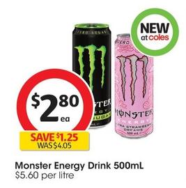Monster - Energy Drink 500mL offers at $2.8 in Coles