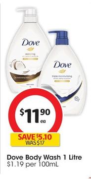 Dove - Body Wash 1 Litre offers at $11.9 in Coles
