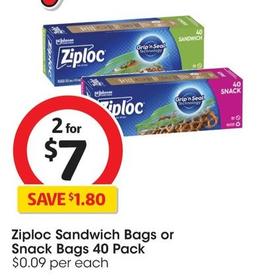 Ziploc - Sandwich Bags 40 Pack offers at $7 in Coles