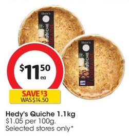 Hedy's - Quiche 1.1kg offers at $11.5 in Coles