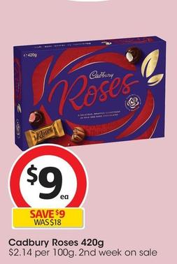 Cadbury - Roses 420g offers at $9 in Coles