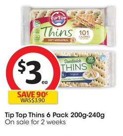 Tip Top - Thins 6 Pack 200g-240g offers at $3 in Coles