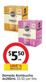 Remedy - Kombucha 4x250mL  offers at $5.5 in Coles