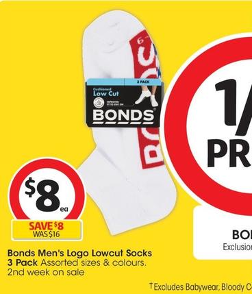Bonds - Men's Logo Lowcut Socks 3 Pack offers at $8 in Coles