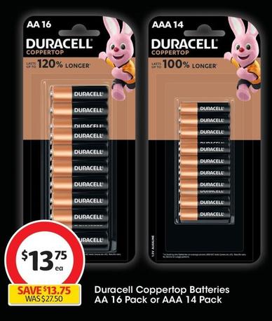 Duracell - Coppertop Batteries Aa 16 Pack offers at $13.75 in Coles