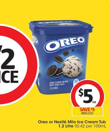 Oreo - Ice Cream Tub 1.2 Litre offers at $5 in Coles