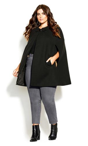 Elegant Cape Jacket - black offers at $179.95 in City Chic