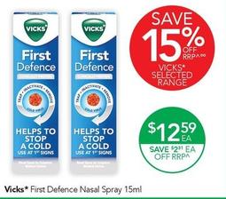 Vicks - First Defence Nasal Spray 15ml offers at $12.59 in TerryWhite Chemmart