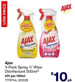 Ajax - 3-Pack Spray ‘n’ Wipe Disinfectant 500ml offers at $10 in BIG W