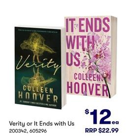 Verity or It Ends with Us offers at $12 in BIG W