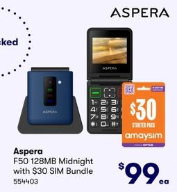 Aspera - F50 128MB Midnight with $30 SIM Bundle offers at $99 in BIG W
