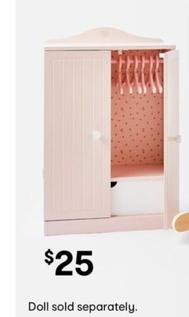7 Piece Wooden Doll Wardrobe offers at $25 in Kmart