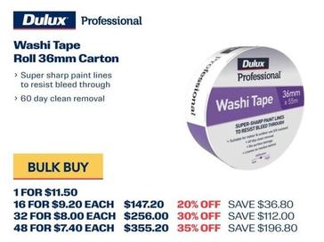 Dulux Professional - Washi Tape Roll 36mm Carton offers at $11 in Dulux