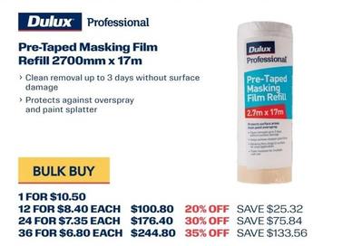 Dulux Professional - Pre-taped Masking Film Refill 2700mm X 17m offers at $10.5 in Dulux