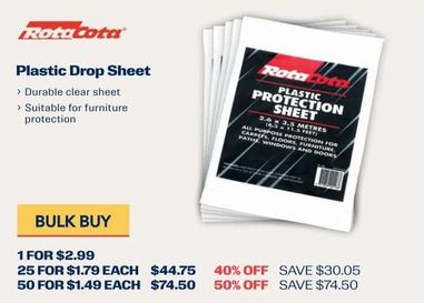 Rotacota - Plastic Drop Sheet offers at $2.99 in Dulux