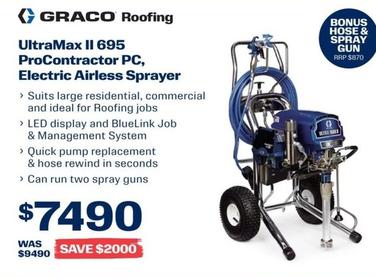 Graco Roofing - Ultramax Ii 695 Procontractor Pc, Electric Airless Sprayer offers at $7490 in Dulux