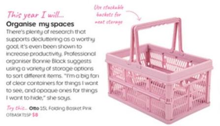 Otto - 15 Folding Basket Pink  offers at $8 in Officeworks