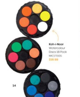 Koh-i-noor - Watercolour Discs 18 Pack offers at $16.99 in Officeworks