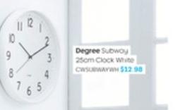 Degree - Subway 25cm Clock White offers at $12.98 in Officeworks