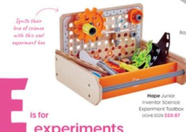 Hape - Junior Inventor Science Experiment Toolbox offers at $59.87 in Officeworks