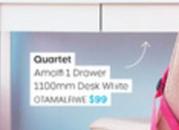 Quartet - Amalfi 1 Drawer 1100mm Desk offers at $99 in Officeworks
