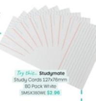 Studymate - Study Cards 127x76mm 80 Pack White  offers at $2.96 in Officeworks
